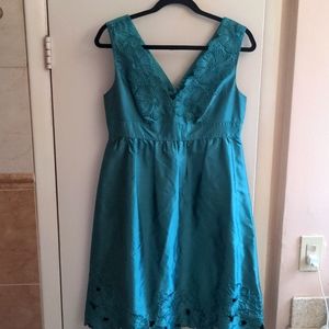 Adrianna Papell green silk shantung embroidered dress